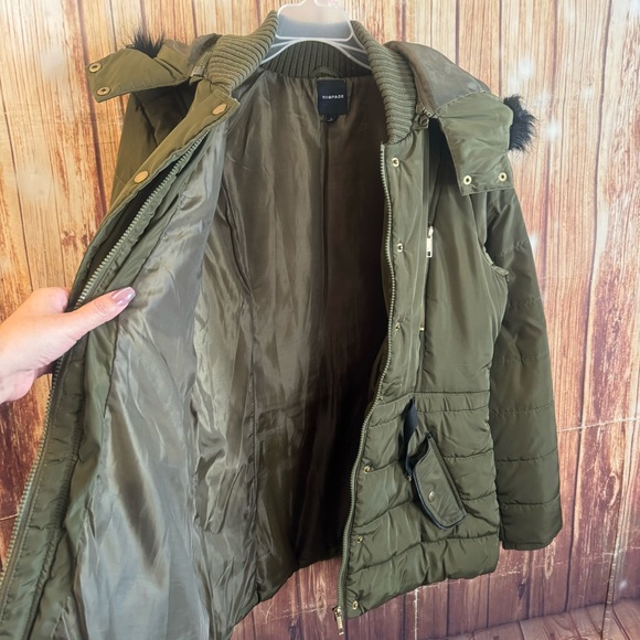 Rampage Women’s Military Olive Puffer Jacket with Faux Fur Hood Size Large - Picture 7 of 12